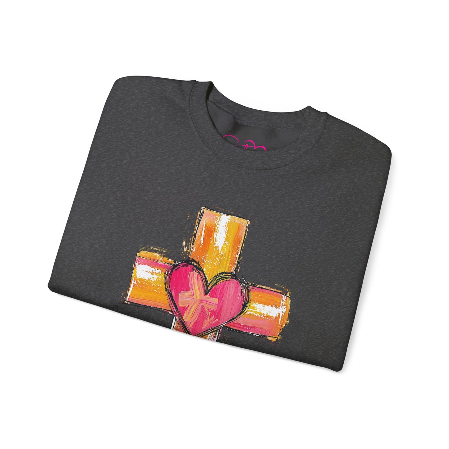 Cross with Heart Crewneck Sweatshirt | Love-Centered Faith Pullover | Inclusive Christian Apparel | Cozy Spiritual Sweatshirt