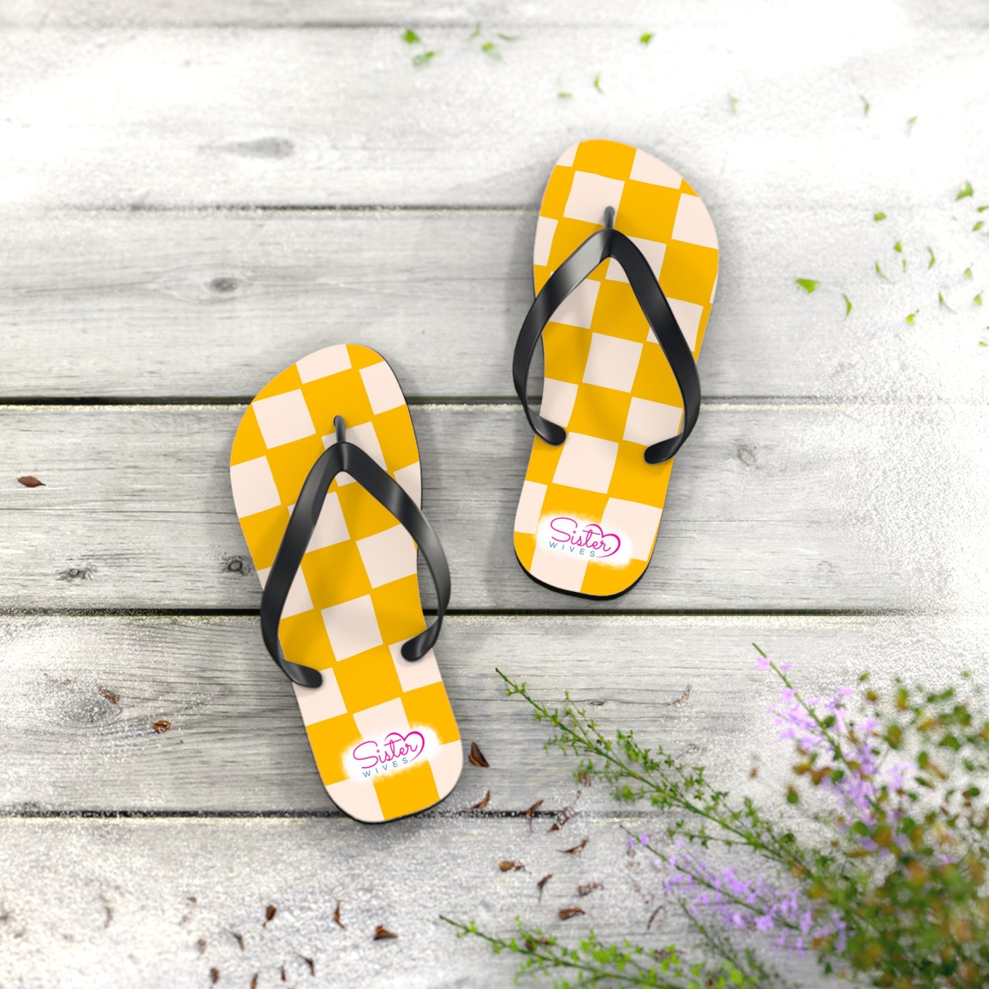 Yellow Checkered Flip Flops | Lightweight Summer Sandals for Travel & Vacation