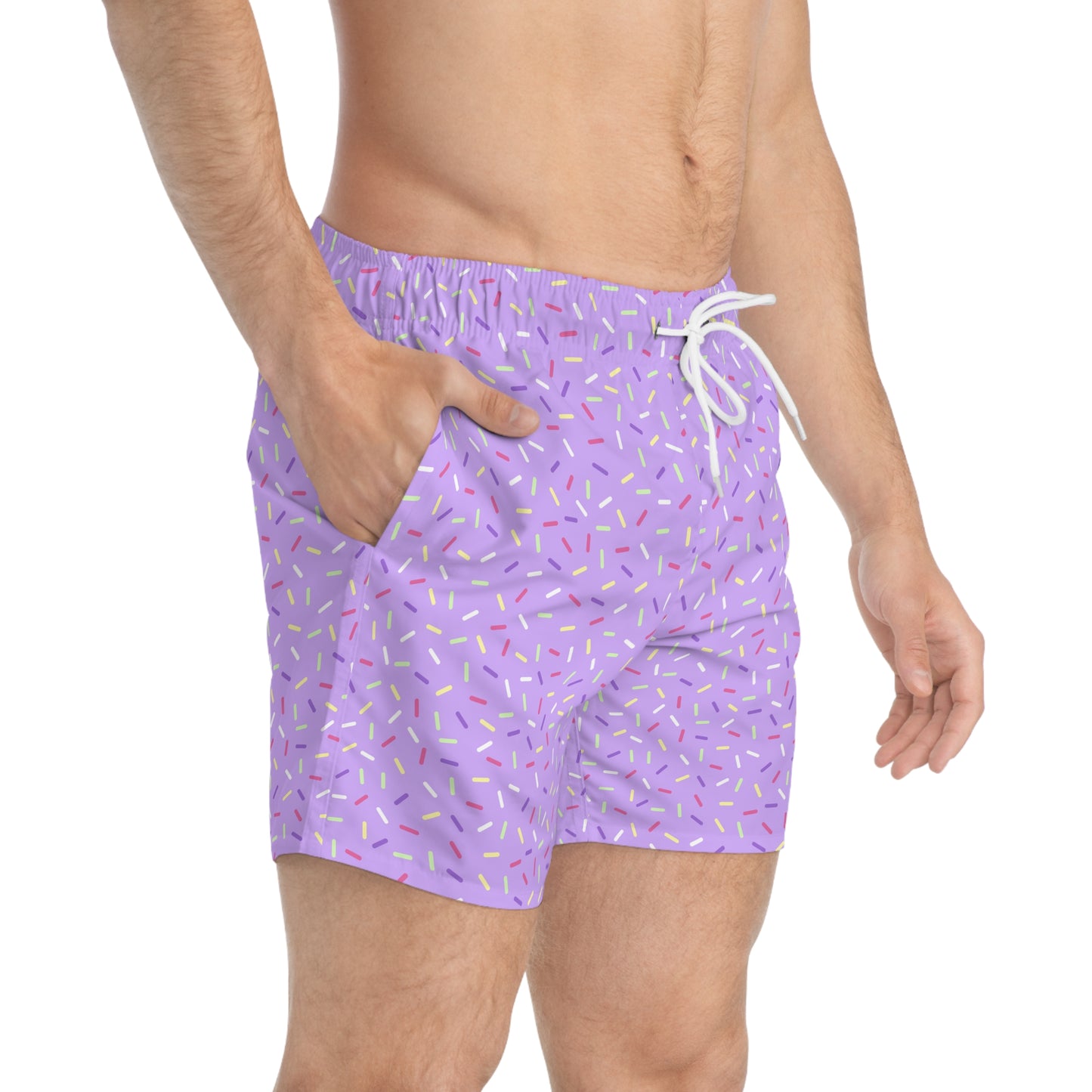 Men’s Rainbow Sprinkle Swim Trunks – Pastel Confetti Summer Swim Shorts, Fun Pool & Beach Board Shorts, Fast-Dry AOP Trunks