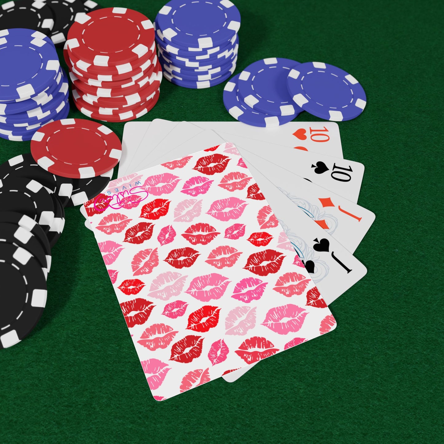 Valentine’s Kiss Print Poker Playing Cards – Love-Themed Deck, Polyamory & Swinger Friendly Game Cards, ENM Pride Gift