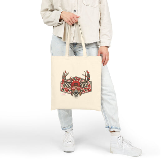 XO Deer Skull Canvas Tote Bag – Dark Romantic Woodland Tote | Gothic Valentine Aesthetic | Chosen Family, Poly & ENM Friendly Gift
