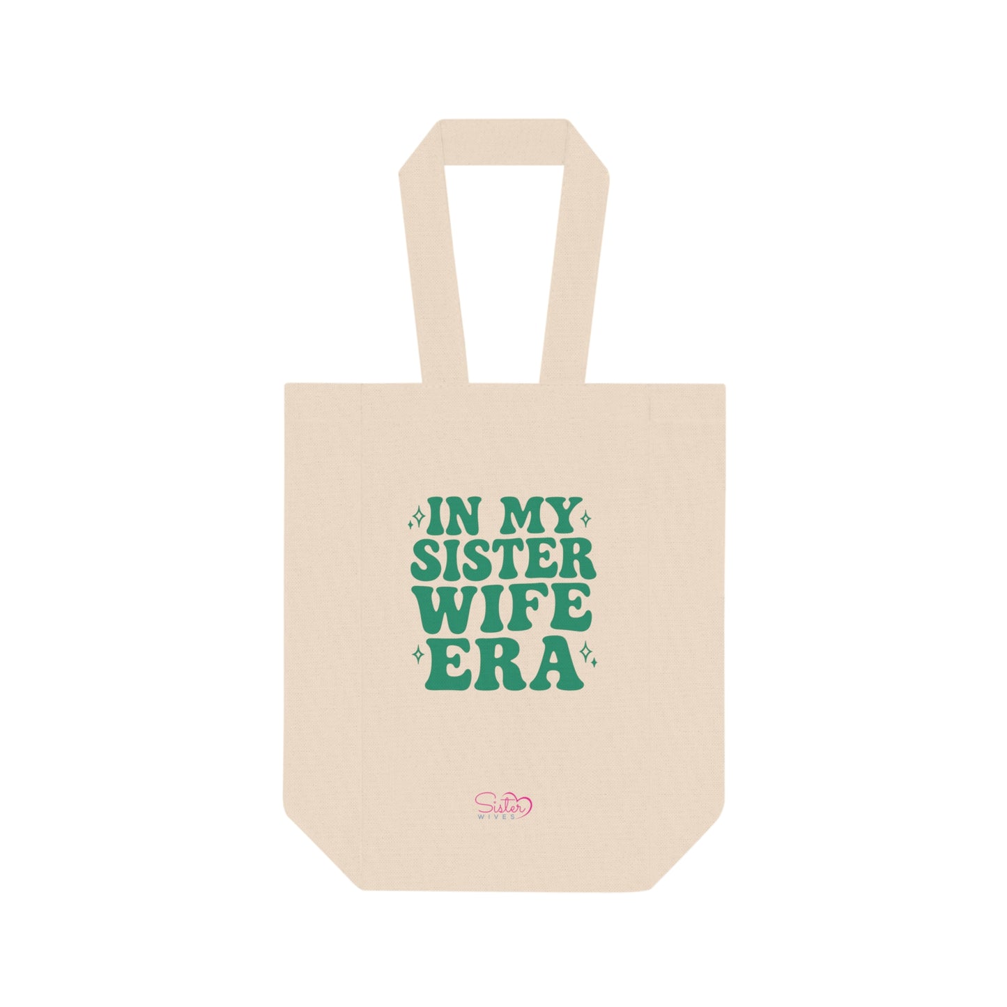 Double Wine Tote Green "In My Sister Wife Era" Canvas Bottle Carrier, Bridal Shower & Sisterhood Gift