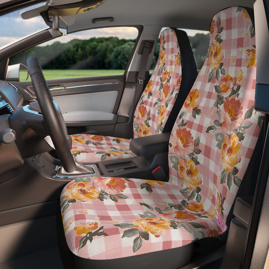 Pink Boho Floral Car Seat Covers – Retro Aesthetic Auto Decor | Polyamory & ENM Friendly