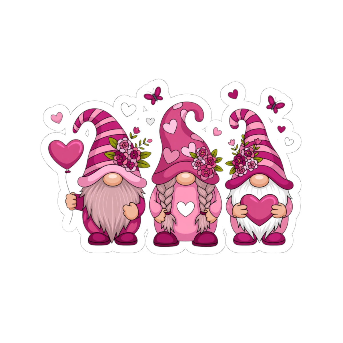 Valentine’s Throuple Gnome Kiss-Cut Sticker | Polyamory ENM Pride Vinyl Decal | Chosen Family Gnomes | Swinger & Non-Monogamy Love Sticker