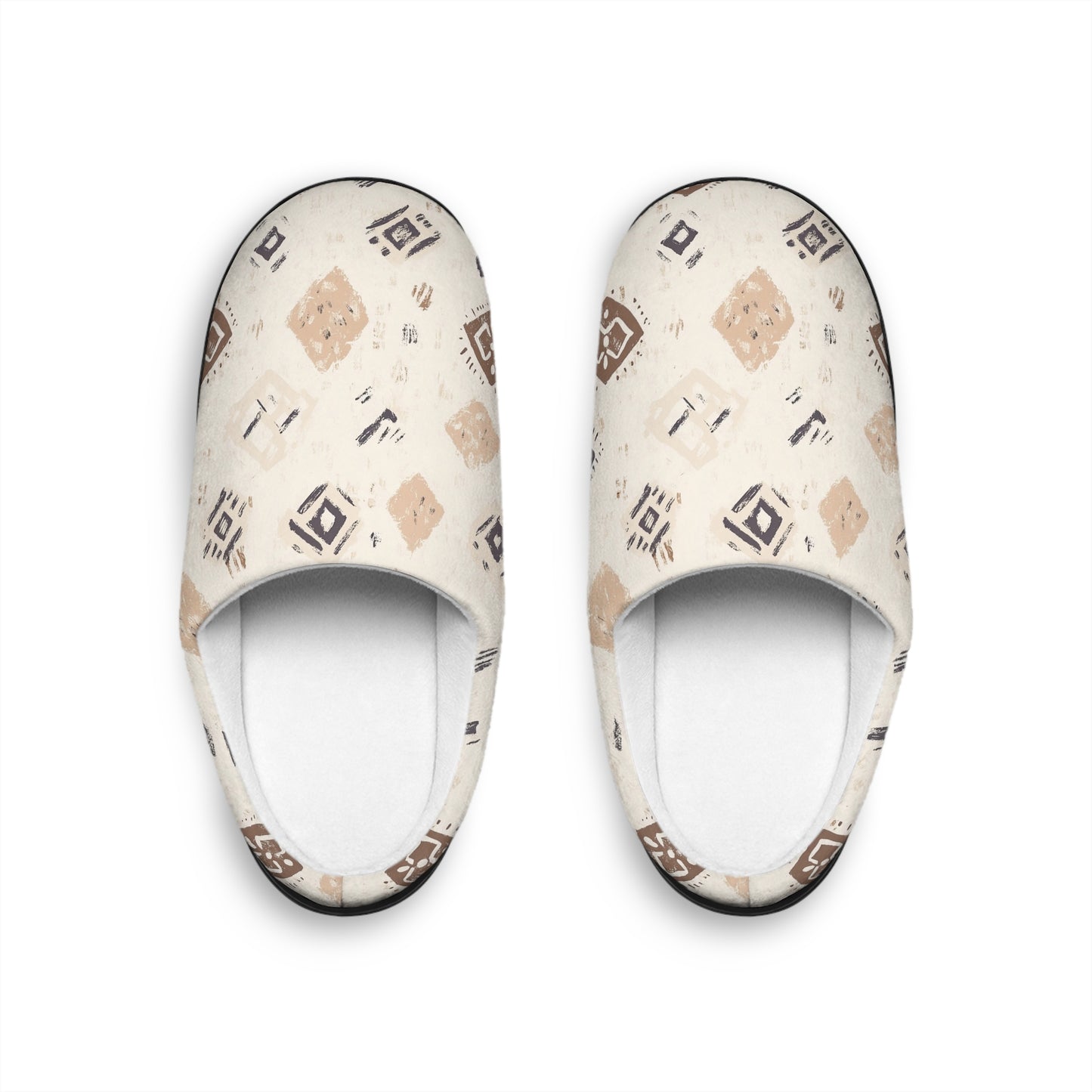 Men’s Neutral Boho Slippers – Abstract Earth Tone Indoor House Shoes | Modern Minimal Cozy Men’s Slippers | Non-Slip Loungewear