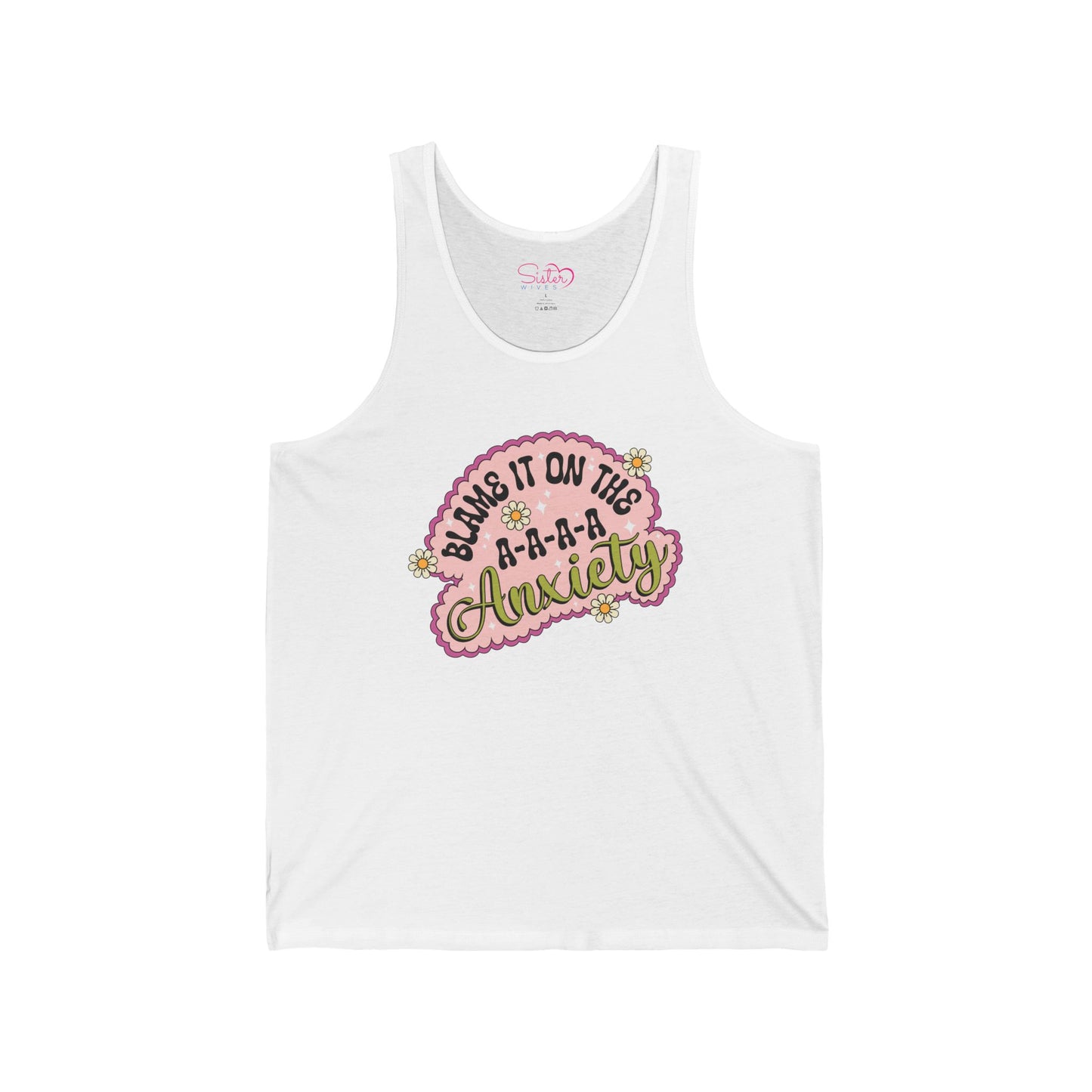 Funny Anxiety Unisex Jersey Tank – Polyamory ENM Swinger Friendly Apparel | Mental Health Humor Statement Tank | Bella+Canvas