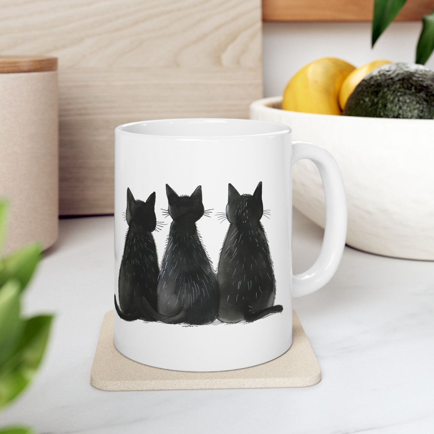 Three Black Cats Mug | Chosen Family Coffee Cup | Polyamory & Sisterwives Symbol Mug | Ethical Non-Monogamy Gift | Cozy Ceramic Mug
