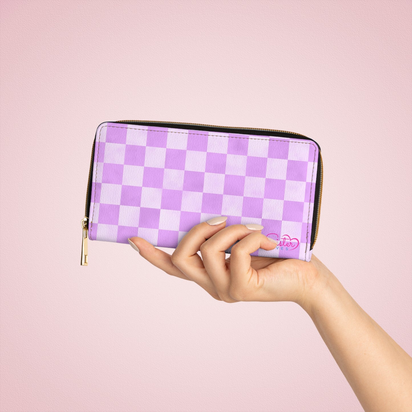 Checkered Purple Zipper Wallet | Polyamory Friendly Accessory | ENM Lifestyle Wallet | Inclusive Chosen Family Gift | Colorful Retro Checker Wallet