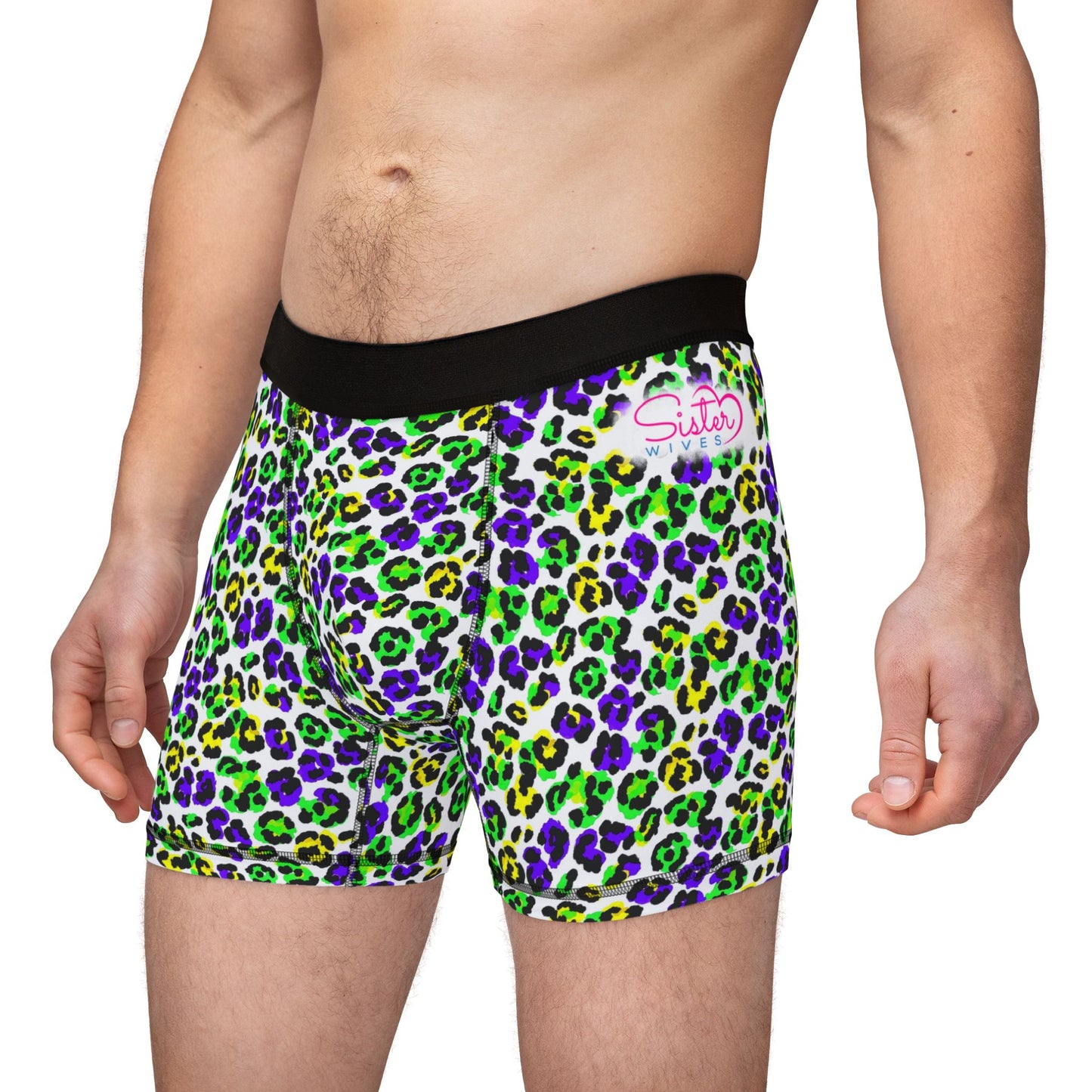 Mardi Gras Cheetah Print Men’s Boxer Briefs | Polyamory ENM Pride Underwear, Matching Couples Underwear