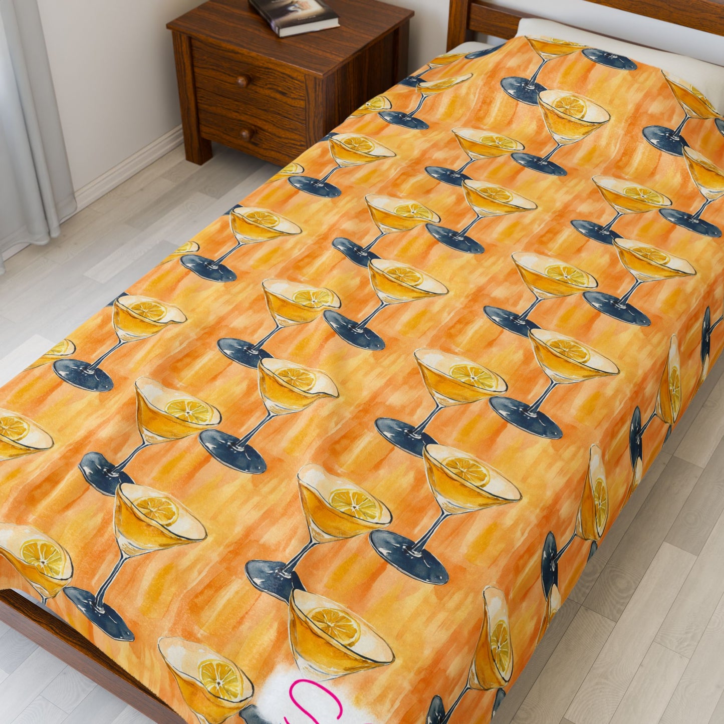 Orange Lemon Cocktail Throw Blanket | Citrus Cocktail Cozy Blanket | Retro Kitchen & Bar Decor | Polyamory & ENM Friendly Home Decor | Swinger Lifestyle Cozy Blanket | Minimalist Blush Stripe Throw