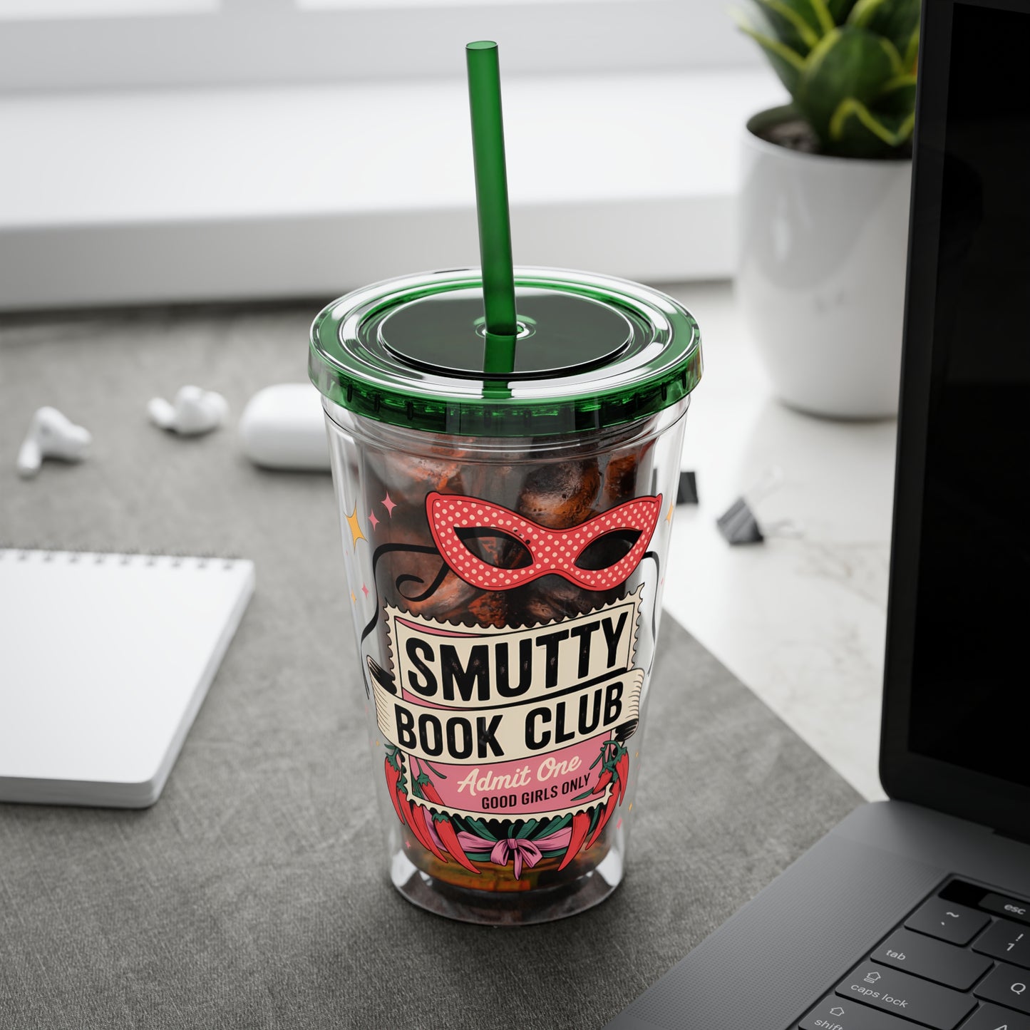 Admit One: Smutty Book Club – 16oz Sunsplash Tumbler | Polyamory Pride Cup | ENM Lifestyle Drinkware | Swinger Aesthetic Travel Cup | Spicy Romance Reader Gift | Poly, Open Relationship,...