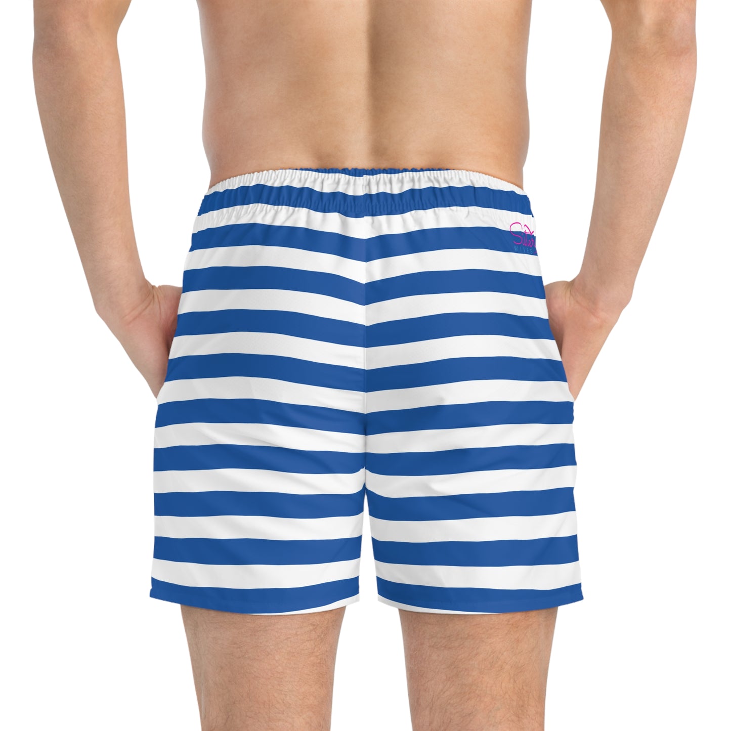 Blue Striped Swim Trunks for Men – Nautical Fast-Dry Board Shorts with Drawstring | XS–3XL Summer Swimwear