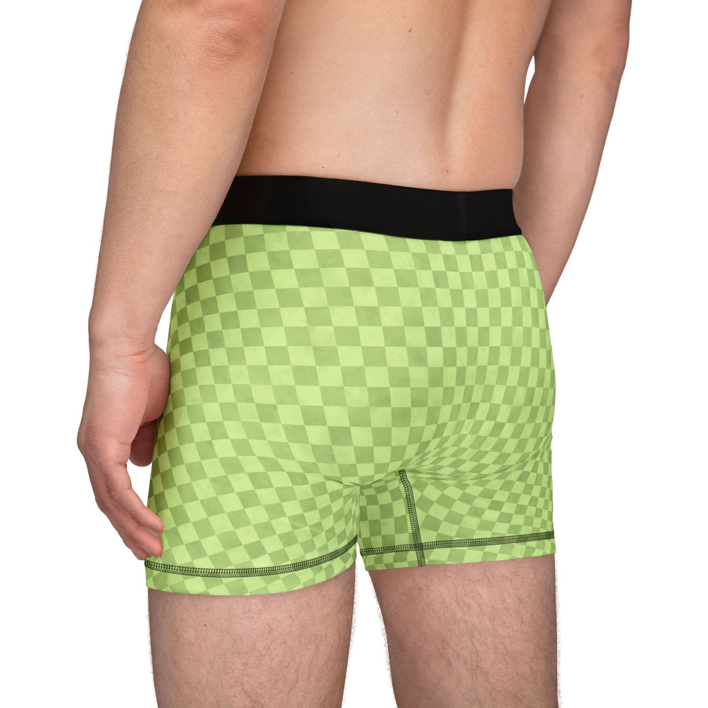 Green Checker Men’s Boxer Briefs | Aesthetic Stretch Underwear | ENM & Polyamory Friendly Men’s Boxers | Soft Statement Loungewear