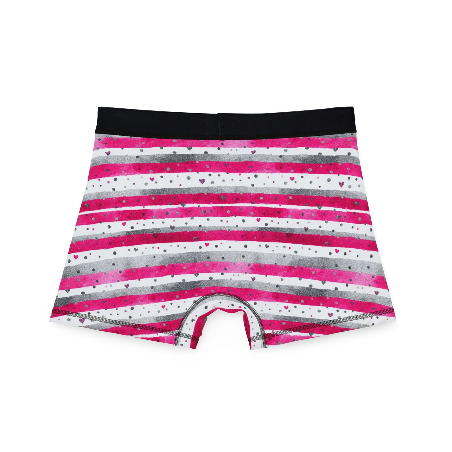 Men’s Valentine’s Heart Stripe Boxer Briefs – Pink & Gray Striped Boxers, Polyamory & Swinger Friendly Underwear, ENM Pride, Matching Couples Sets Available