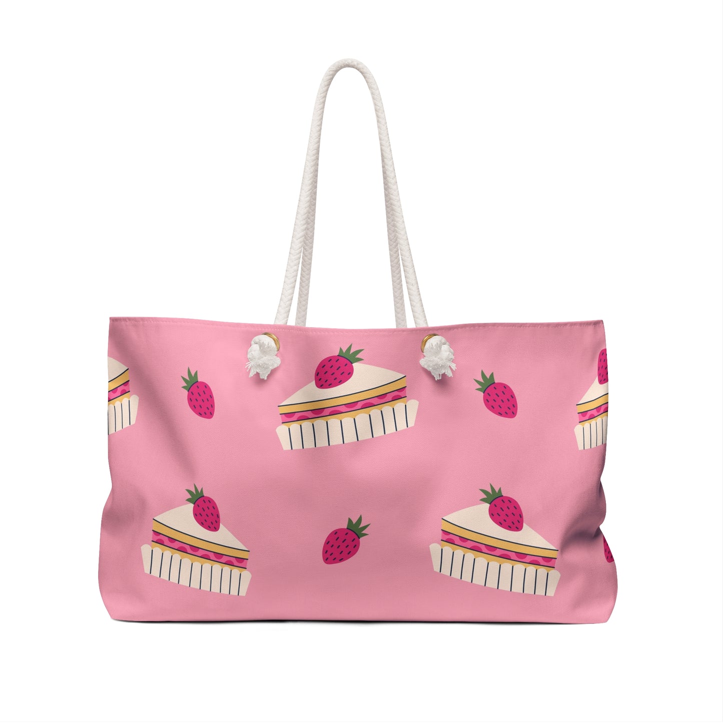 Strawberry Cake Weekender Bag – Pink Coquette Travel Tote | Cute Dessert Print Overnight & Weekend Bag