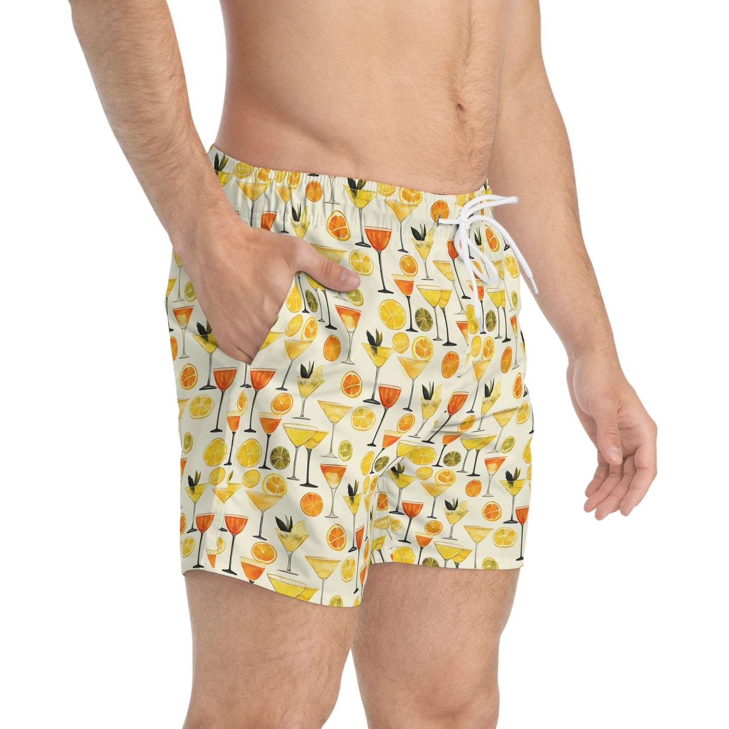 Men’s Cocktail Swim Trunks – Citrus Martini Resort Boardshorts | Polyamory ENM Lifestyle Poolwear | Fast-Dry Summer Swim Shorts