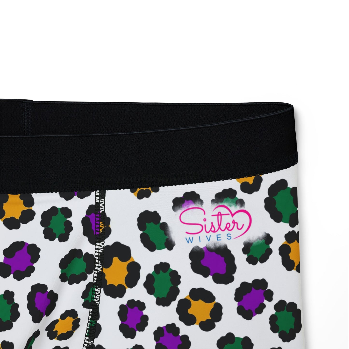 Mardi Gras Cheetah Print Men’s Boxer Briefs | Polyamory ENM Pride Underwear, Matching Couples Underwear
