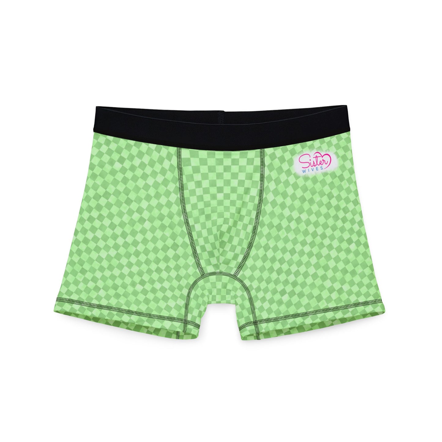 Green Checker Men’s Boxer Briefs | Aesthetic Stretch Underwear | ENM & Polyamory Friendly Men’s Boxers | Soft Statement Loungewear