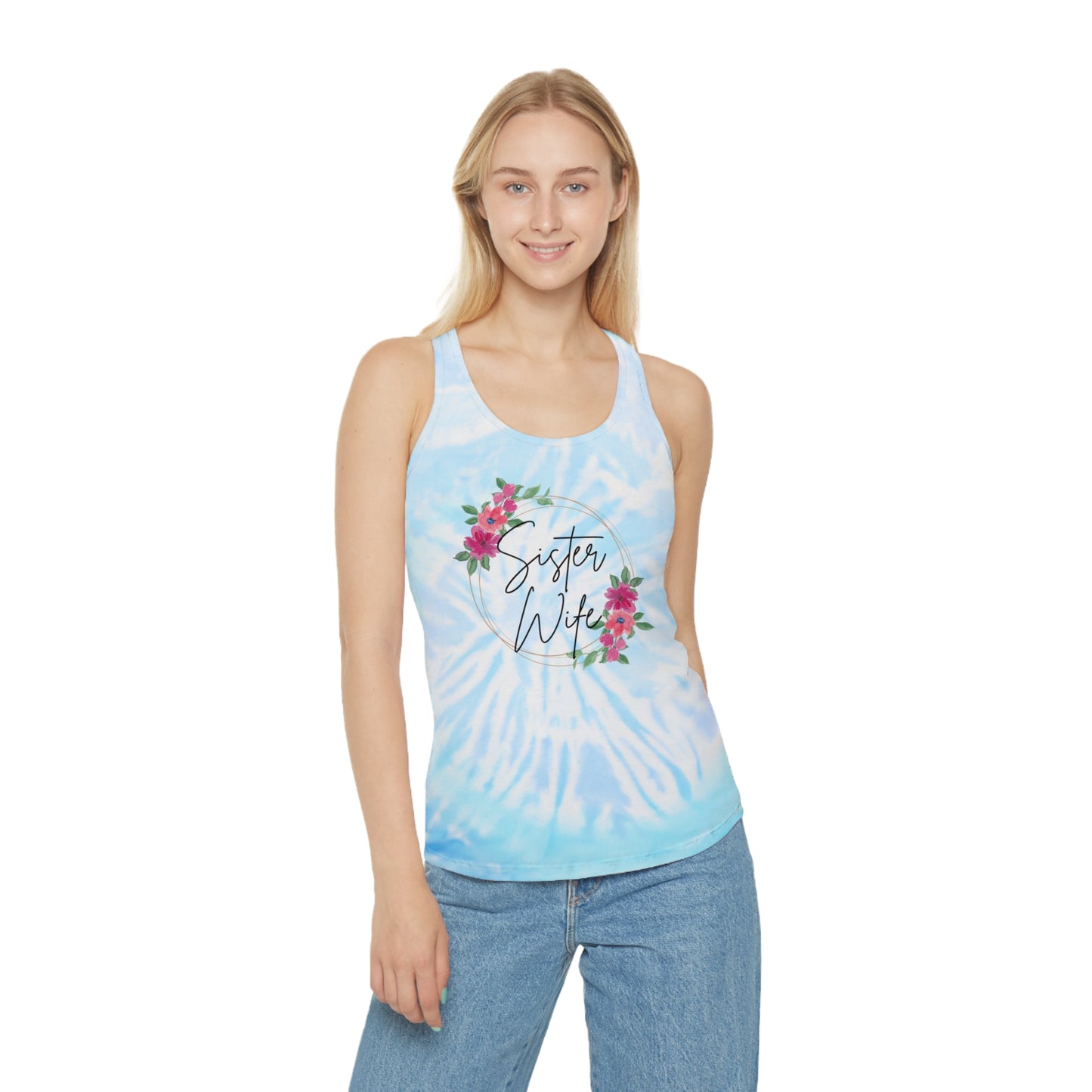 Sister Wife Floral Tie-Dye Tank Top, Summer Casual Wear, Graphic Tee for Bachelorette, Birthday Gift, Festival Style Top, Sister Wife Tank Top