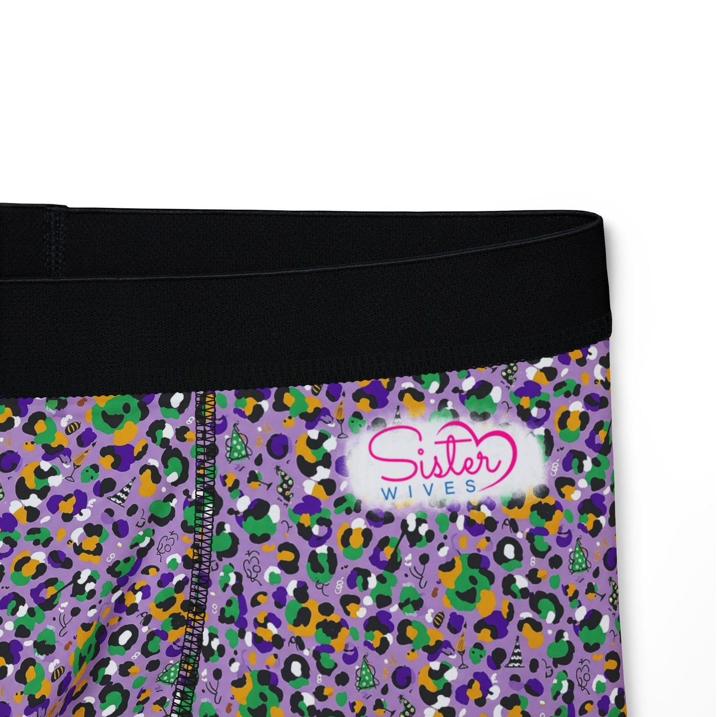 Mardi Gras Cheetah Print Men’s Boxer Briefs | Polyamory ENM Pride Underwear, Matching Couples Underwear