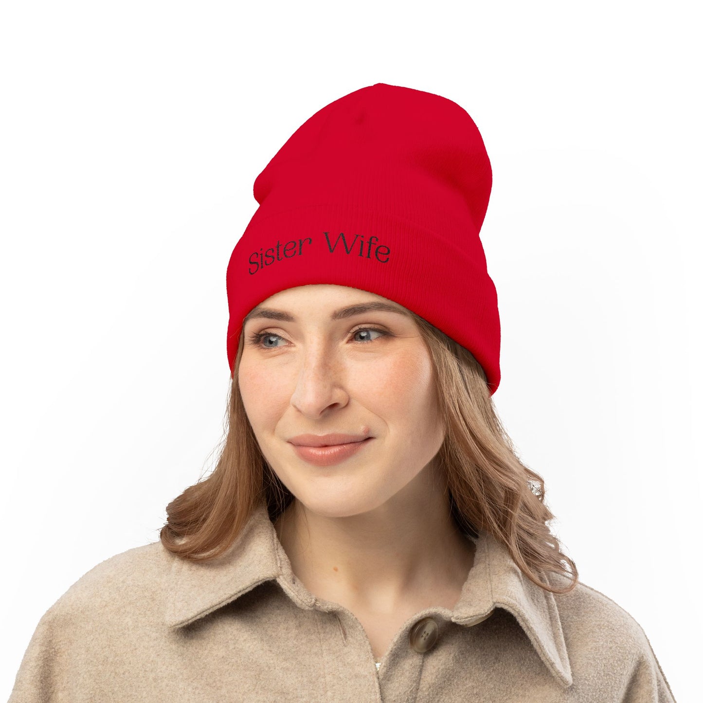 Sister Wife Beanie | Embroidered Knit Hat | Polyamory Lifestyle Apparel | Ethical Non-Monogamy Winter Hat | Cozy Minimalist Beanie
