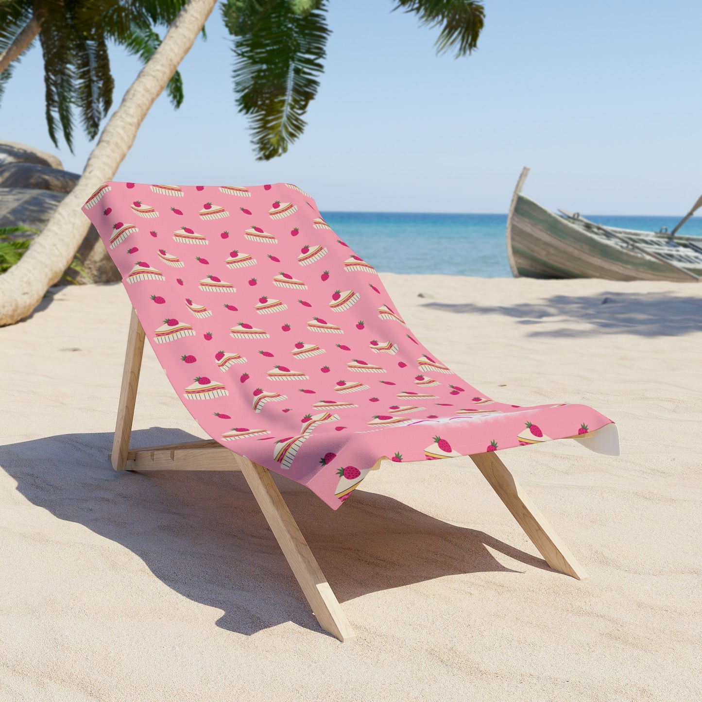 Pink Cake Slice Beach Towel | Polyamory & ENM Friendly | Cute Dessert Aesthetic | Lifestyle Cruise & Resort Pool Towel | Sisterwives Collection