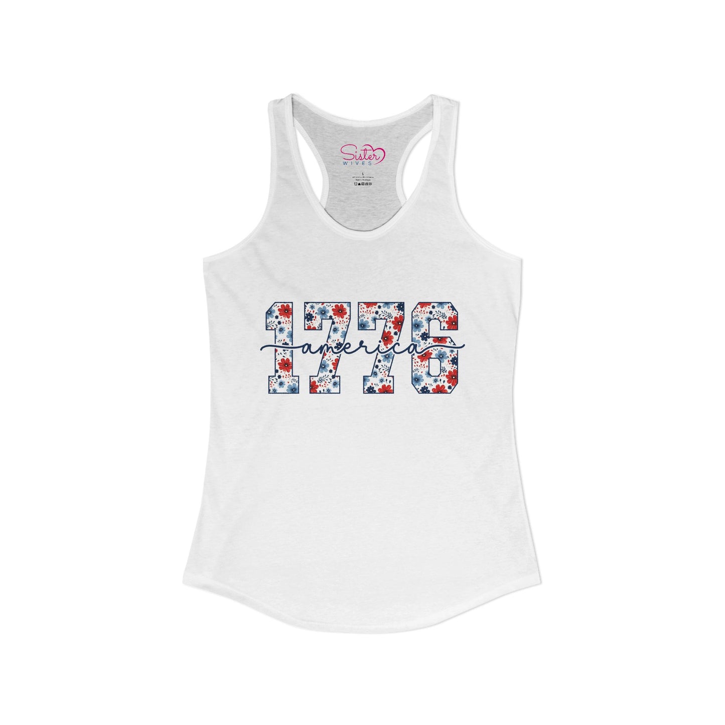 USA Floral Racerback Tank – Patriotic Flower Tank Top | Fourth of July Shirt | Summer USA Graphic Tank