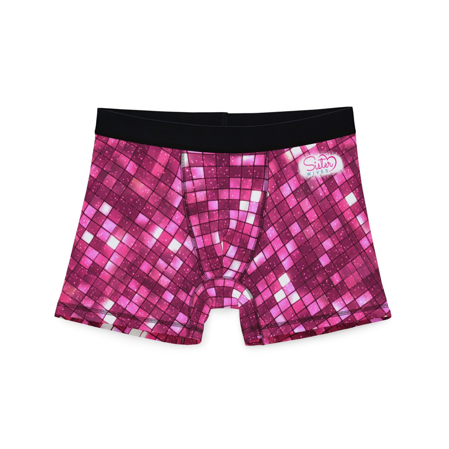 Men’s Valentine’s Mosaic Boxer Briefs – Pink Pixel Heart Boxers, Polyamory & Swinger Friendly Underwear, ENM Pride, Matching Couples Sets Available