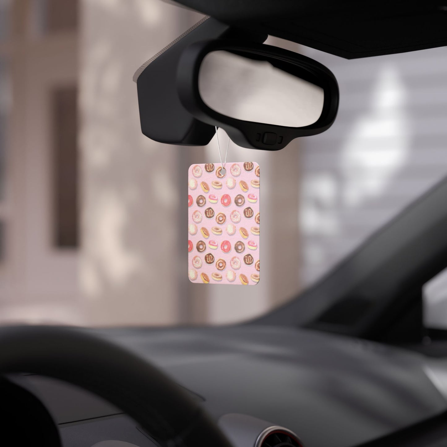 Pink Donut Aesthetic Car Air Freshener – Cute Pastel Foodie Hanging Diffuser | Pine, New Car & Black Ice Scents