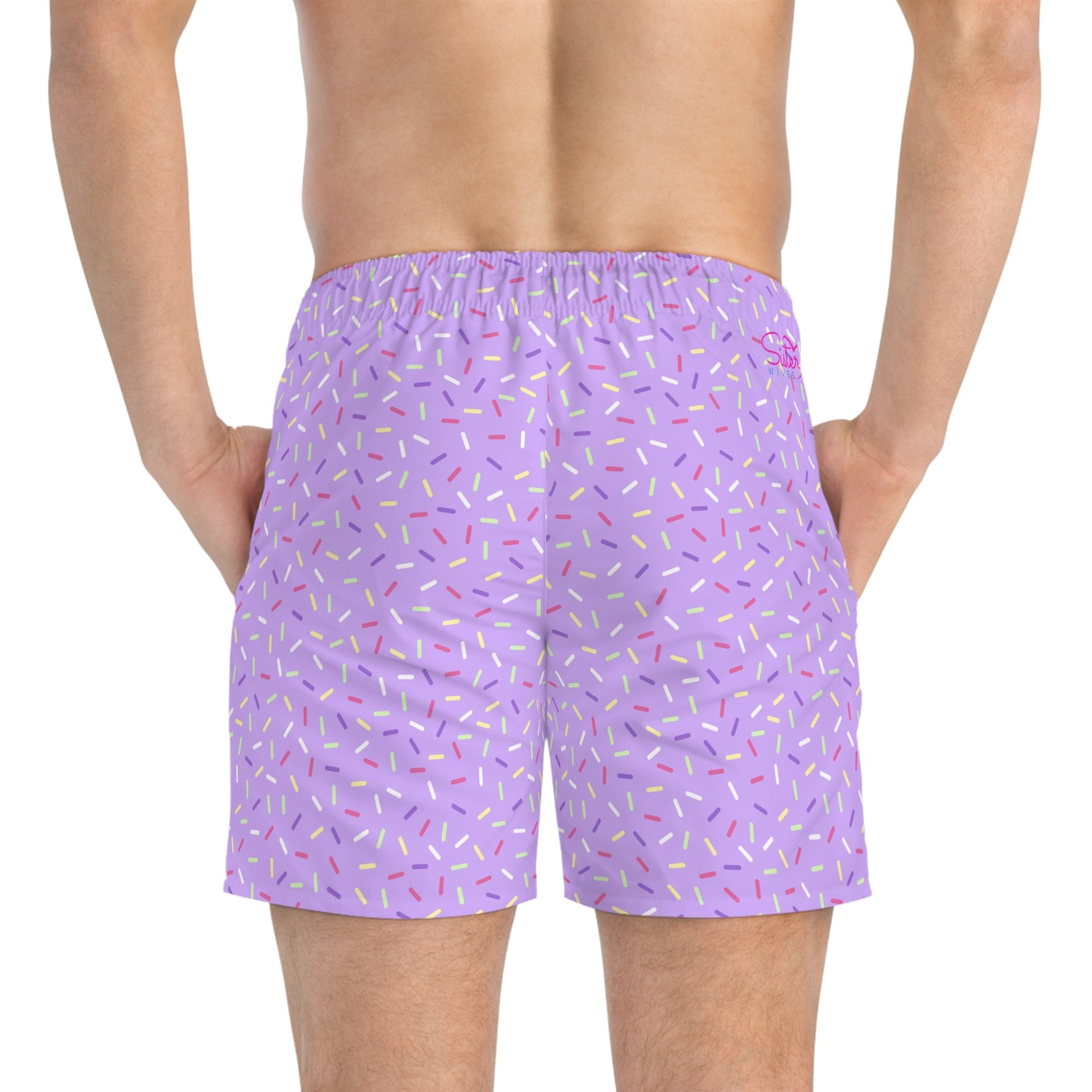 Men’s Rainbow Sprinkle Swim Trunks – Pastel Confetti Summer Swim Shorts, Fun Pool & Beach Board Shorts, Fast-Dry AOP Trunks