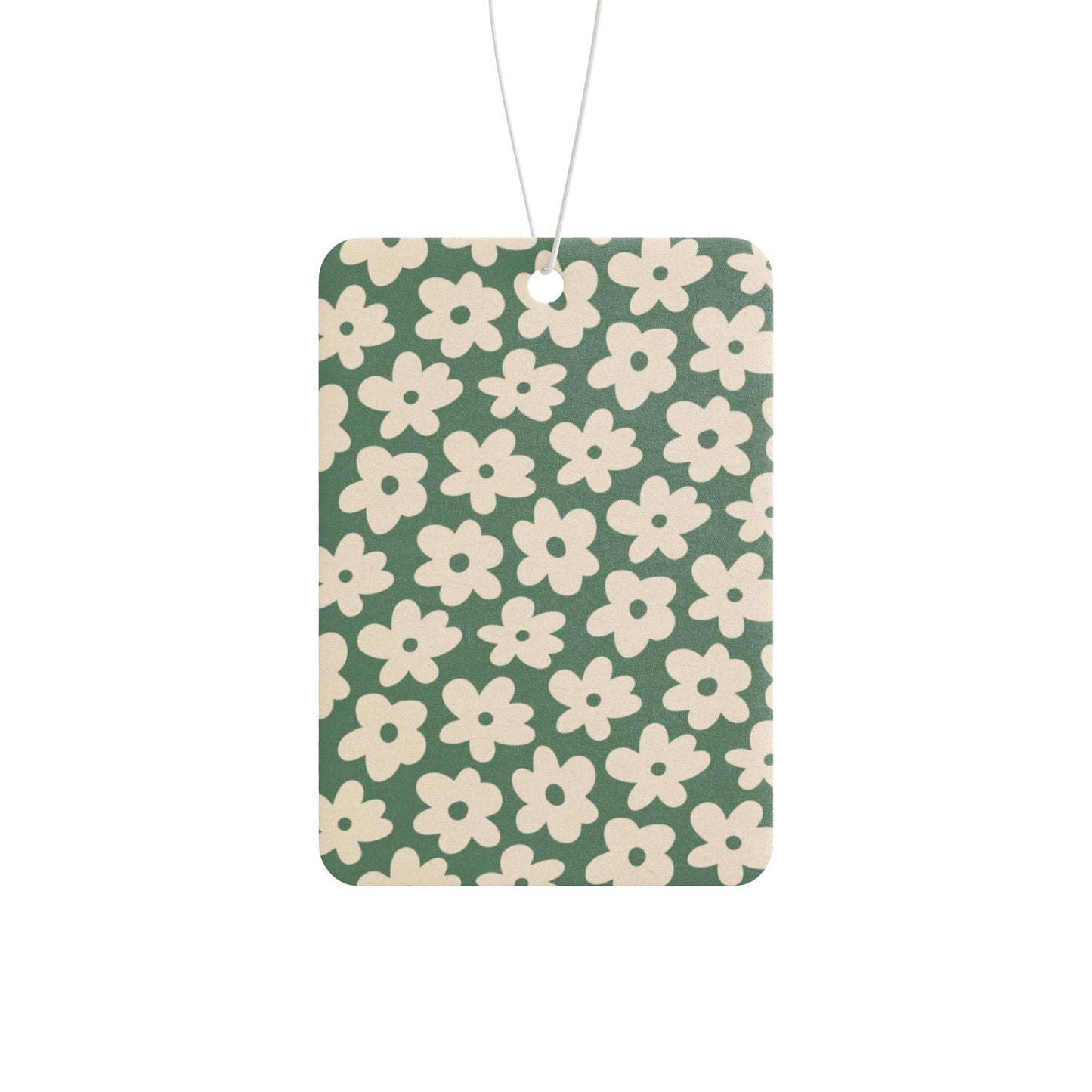 Green Retro Floral Car Air Freshener – Cute Daisy Aesthetic Hanging Diffuser | Pine, New Car & Black Ice Scents