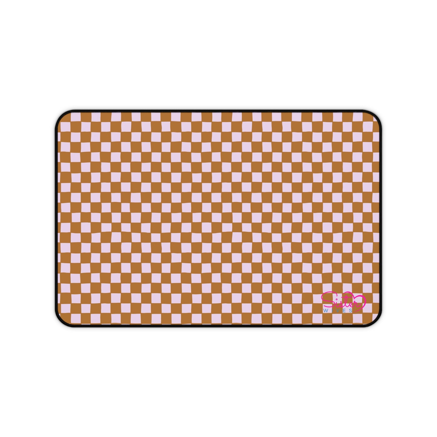 Brown Checkered Desk Mat – Retro Checkerboard Mouse Pad, Neoprene Extended Desk Mat, Polyamory Friendly Office Decor, Love-Positive Workspace Accessory
