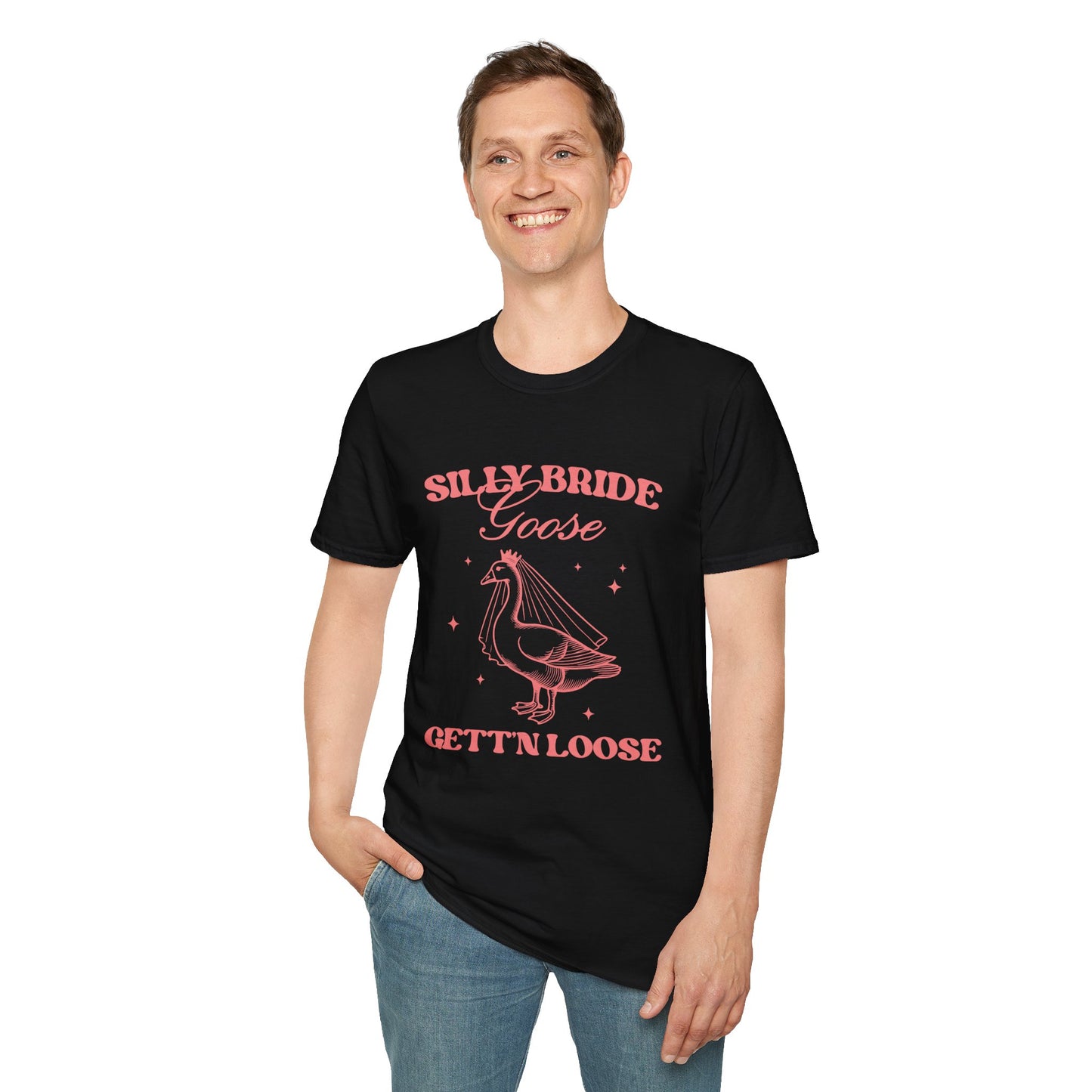 Silly Bride Goose Gettin Loose Shirt – Funny Bachelorette Party Tee, Bride Humor Wedding Shirt, Poly-Friendly Unisex Gildan 64000