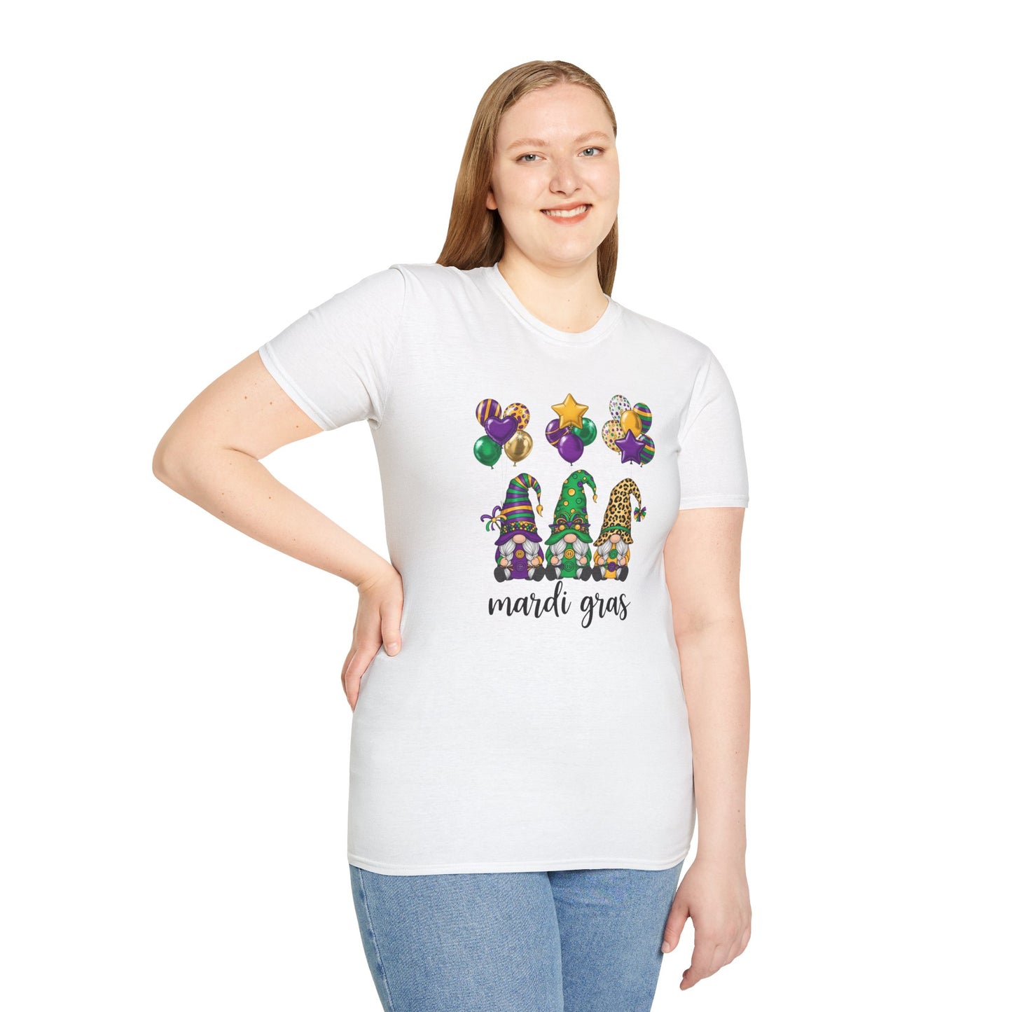 Mardi Gras Throuple Gnome T-Shirt | Polyamory ENM Pride Tee | Festive Gnome Graphic Shirt | Chosen Family Swinger Lifestyle Apparel