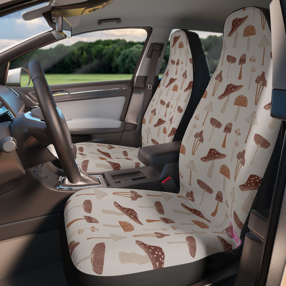 Mushroom Car Seat Covers | Neutral Woodland Auto Decor | Boho Cottagecore Seat Covers | Polyamory & ENM Friendly