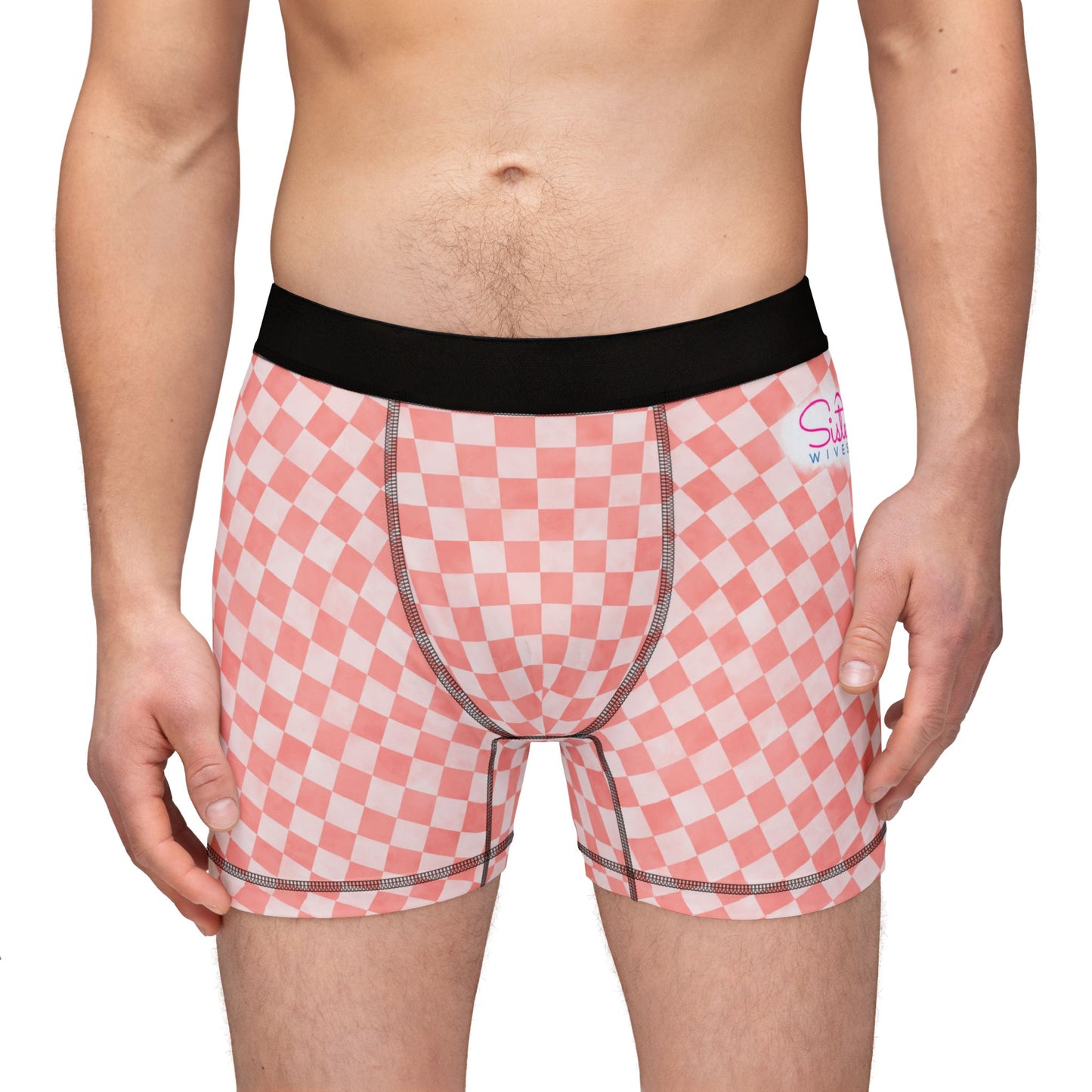 Pink Checker Men’s Boxer Briefs | Aesthetic Stretch Underwear | ENM & Polyamory Friendly Loungewear