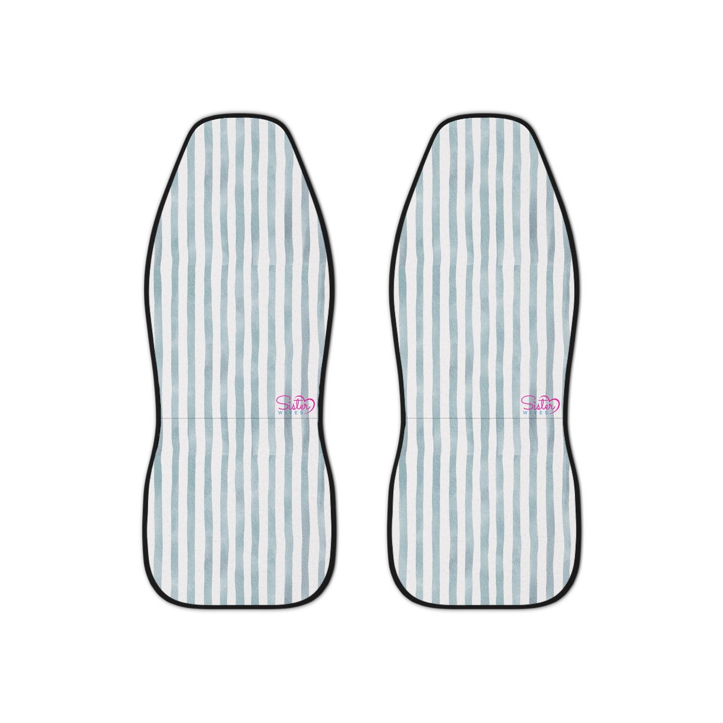 Light Blue Stripe Car Seat Covers – Minimalist Boho Auto Decor | Polyamory & ENM Friendly
