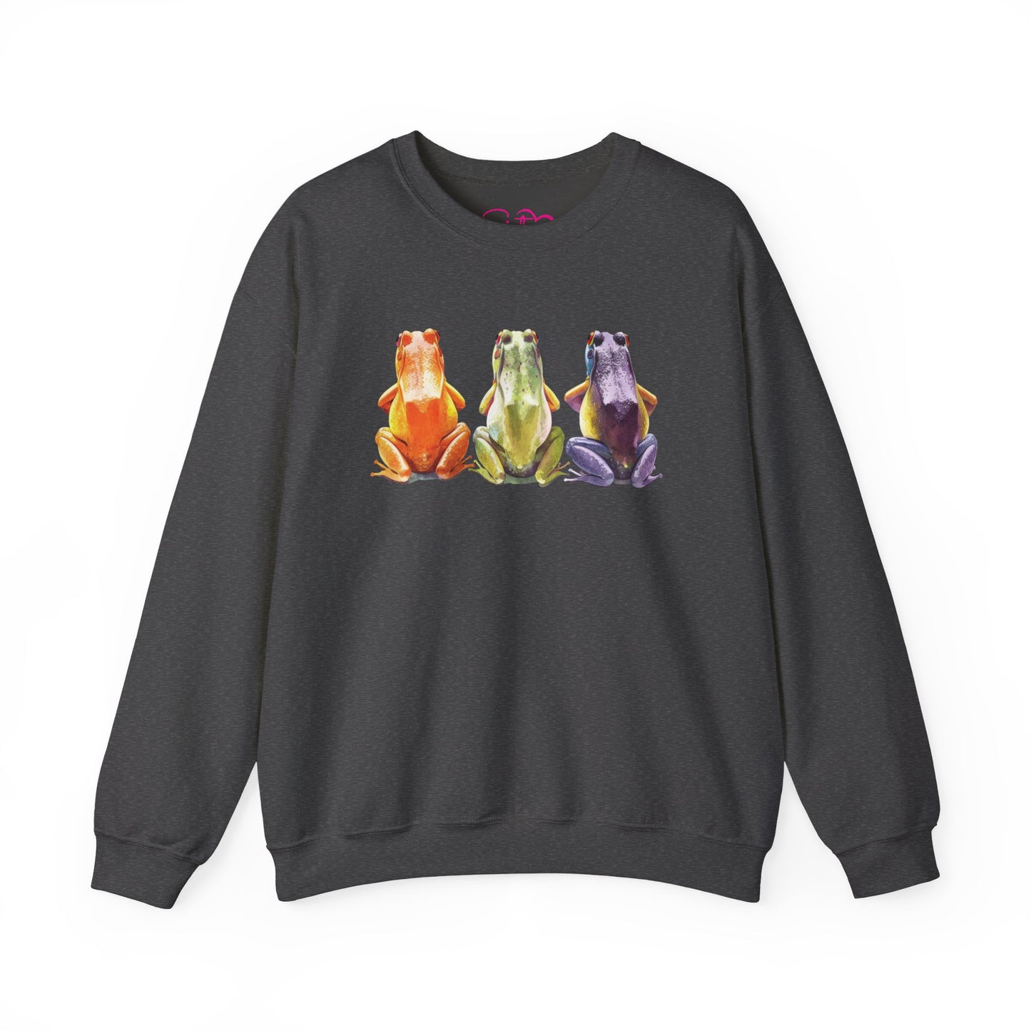 Three Frogs Crewneck Sweatshirt | Chosen Family Symbol Pullover | Polyamory & ENM Cozy Apparel | Whimsical Nature Graphic Sweatshirt