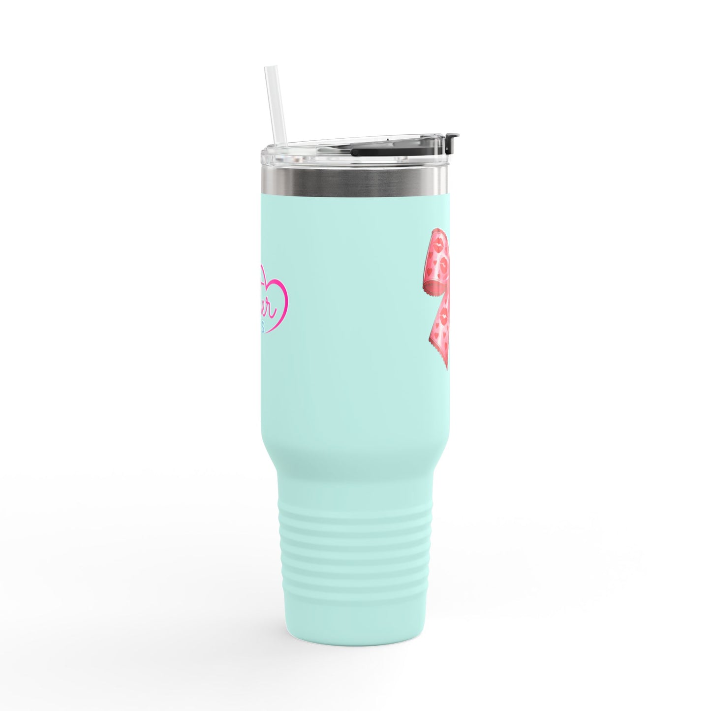 Pink Bow 40oz Insulated Travel Mug – Coquette Aesthetic Stainless Steel Tumbler with Straw | Cute Feminine BPA-Free Cup