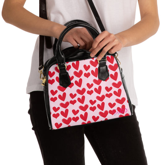 Valentine’s Heart Print Shoulder Handbag – Love-Themed PU Leather Purse, Polyamory & ENM Friendly Gift, Swinger Lifestyle Fashion Bag