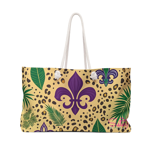 Mardi Gras Cheetah Print Weekender Bag | Polyamory ENM Friendly Travel Tote | Matching Couple & Throuple Overnight Bag | Festival & Cruise Carryall