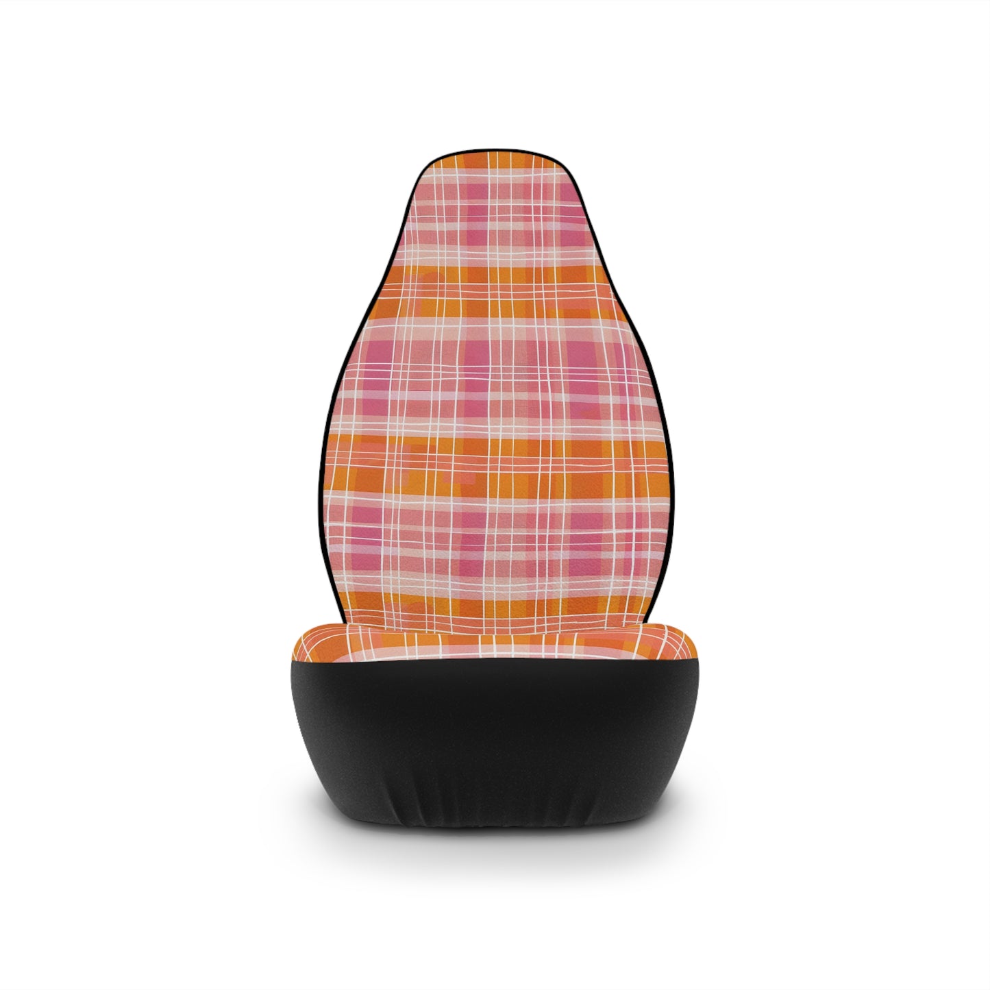 Pink & Orange Plaid Car Seat Covers – Retro Gingham Boho Auto Decor | Polyamory & ENM Friendly