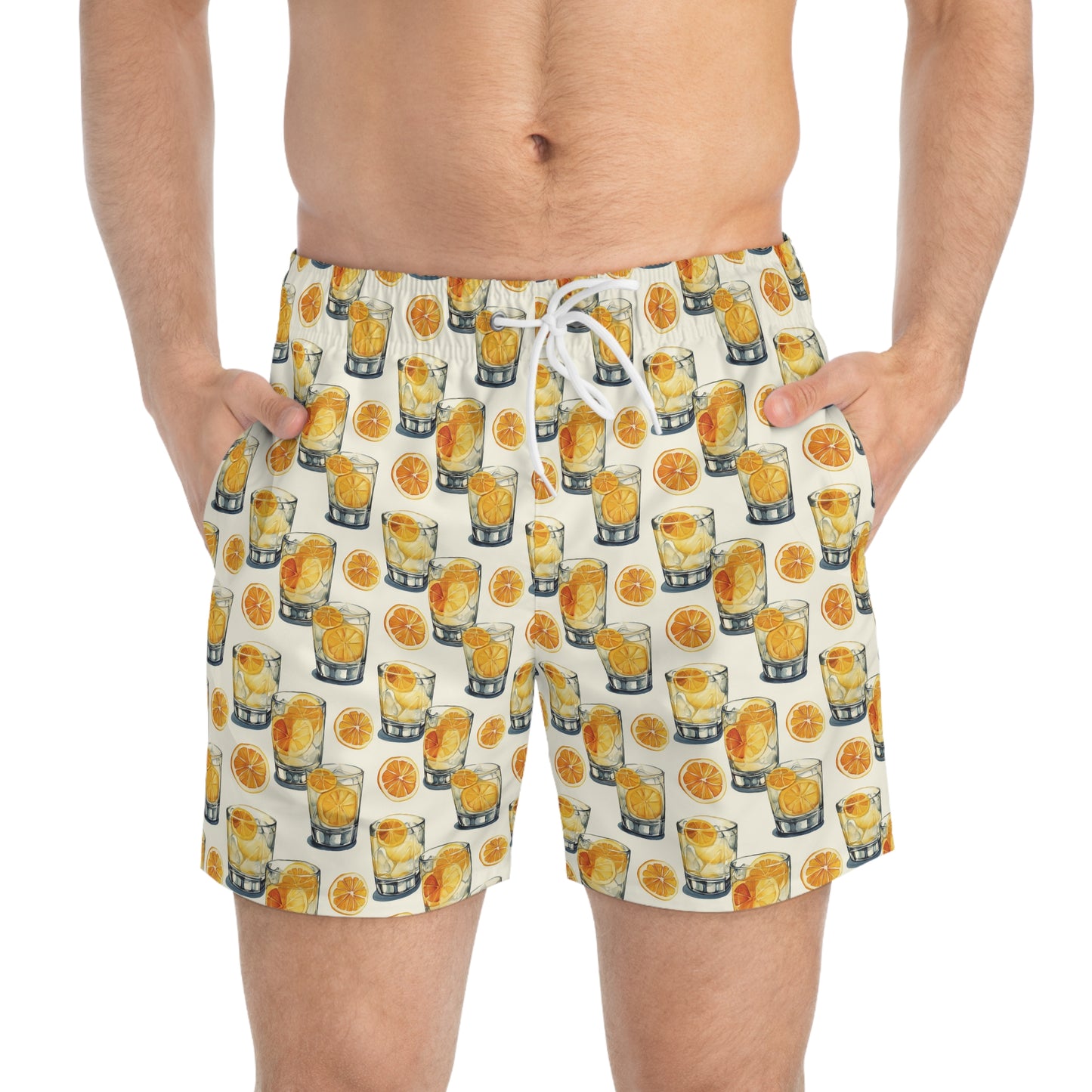 Men’s Cocktail Swim Trunks – Citrus Martini Resort Boardshorts | Polyamory ENM Lifestyle Poolwear | Fast-Dry Summer Swim Shorts