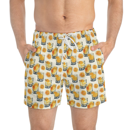 Men’s Cocktail Swim Trunks – Citrus Martini Resort Boardshorts | Polyamory ENM Lifestyle Poolwear | Fast-Dry Summer Swim Shorts