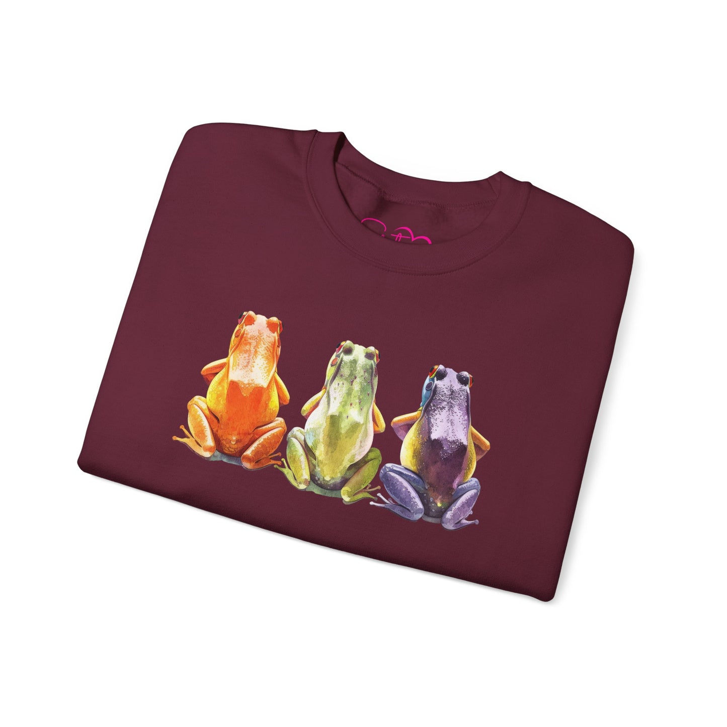 Three Frogs Crewneck Sweatshirt | Chosen Family Symbol Pullover | Polyamory & ENM Cozy Apparel | Whimsical Nature Graphic Sweatshirt