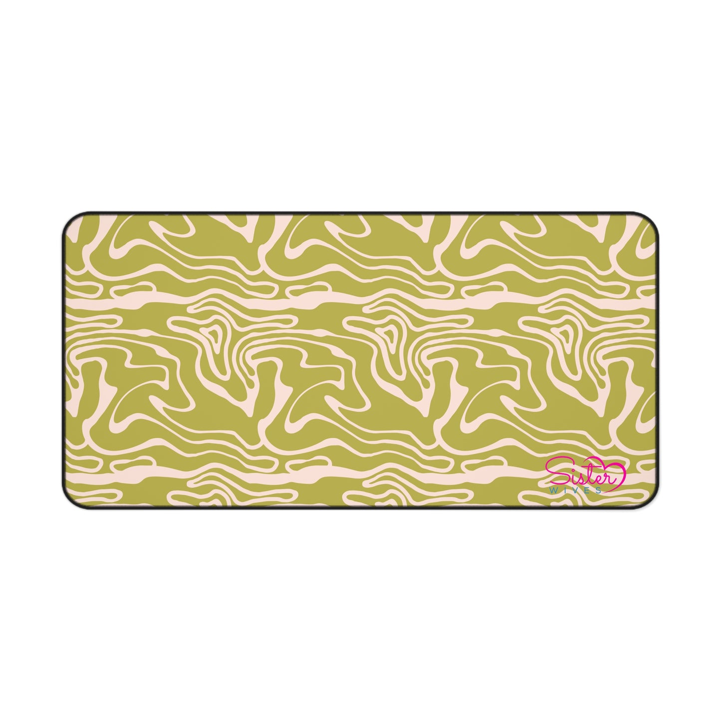 Olive Swirl Desk Mat – Retro Abstract Mouse Pad, Neoprene Extended Desk Mat, Polyamory Friendly Office Decor, Love-Positive Workspace Accessory
