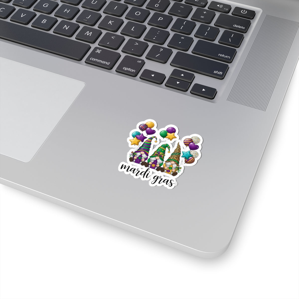Mardi Gras Throuple Gnomes Kiss-Cut Sticker | Polyamory ENM Pride Vinyl Decal | Chosen Family Gnome Sticker | Mardi Gras Laptop Sticker