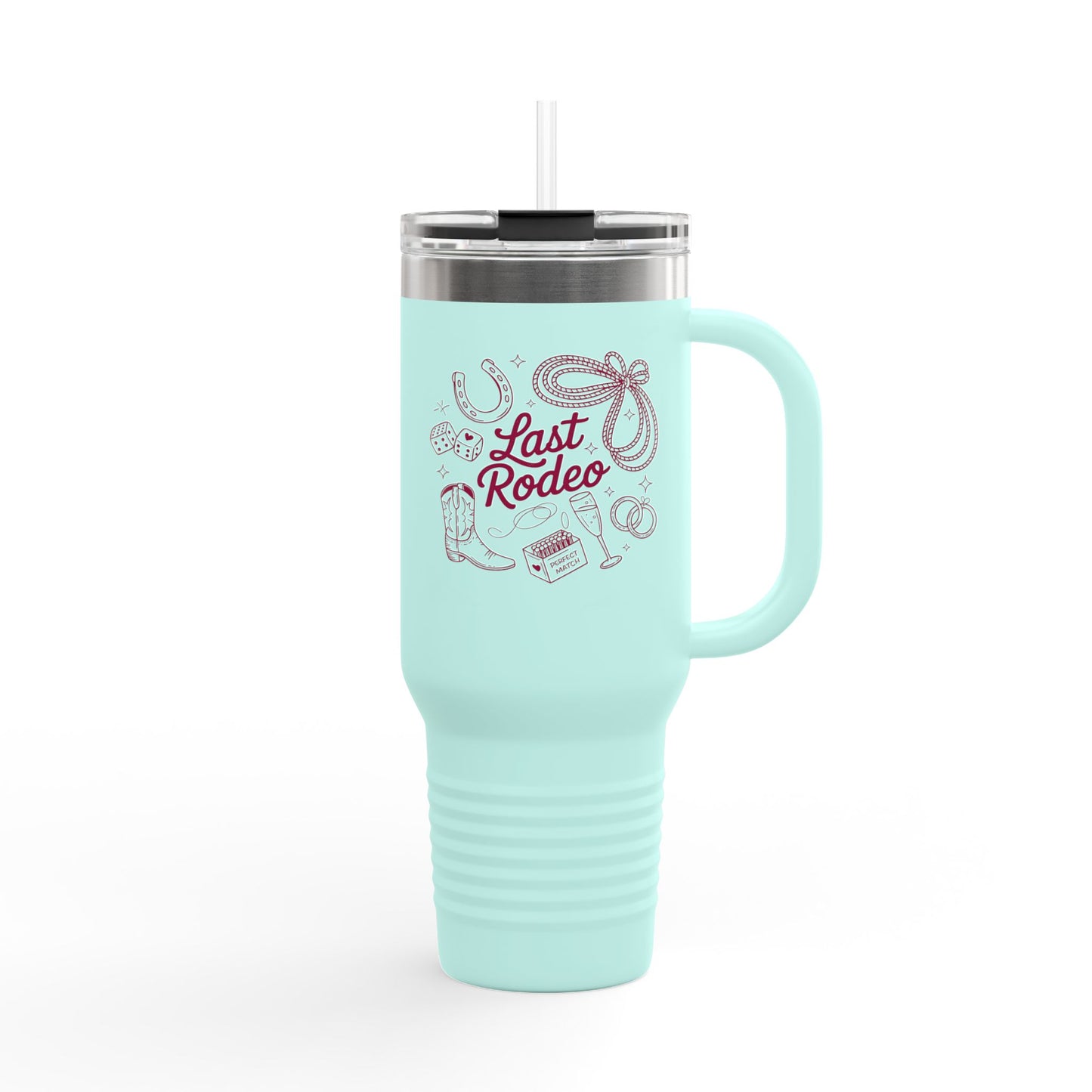 Last Rodeo 40oz Insulated Travel Mug – Western Bachelorette Lucky Cowgirl Tumbler with Straw | Stainless Steel BPA-Free Cup