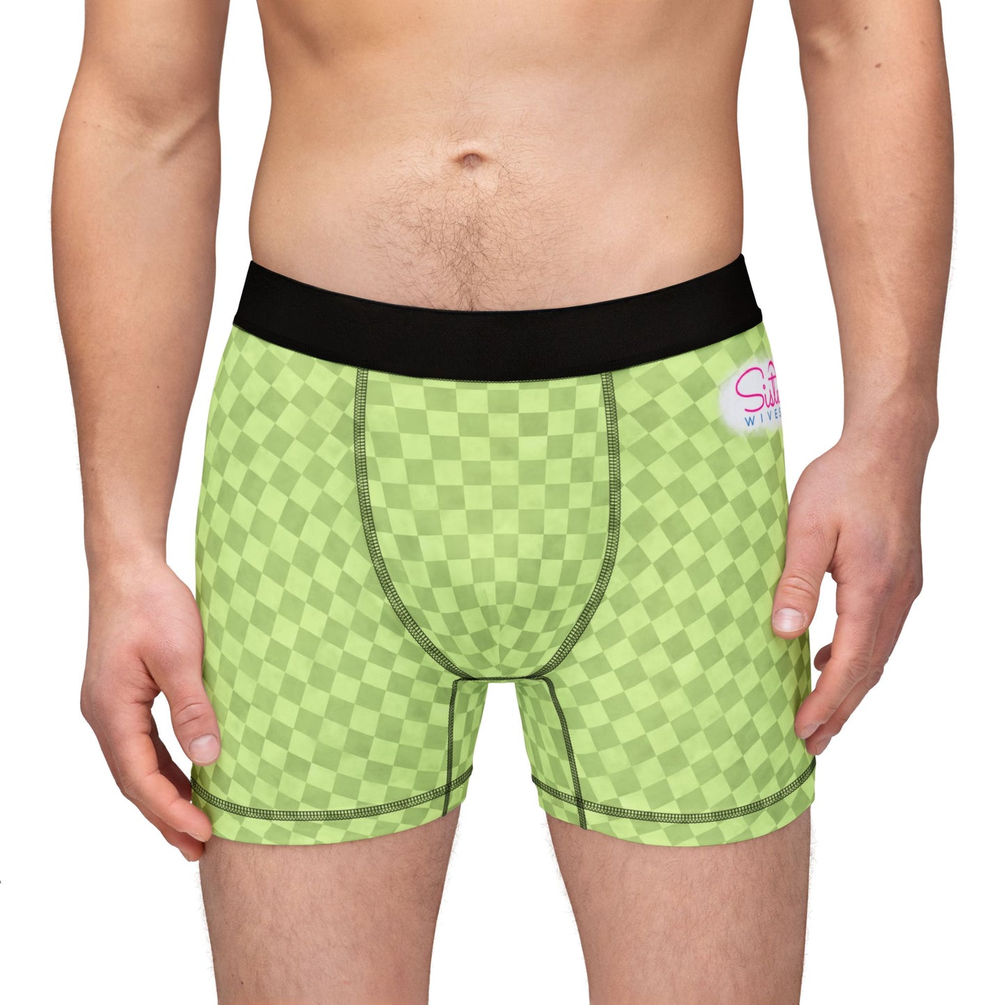 Green Checker Men’s Boxer Briefs | Aesthetic Stretch Underwear | ENM & Polyamory Friendly Men’s Boxers | Soft Statement Loungewear