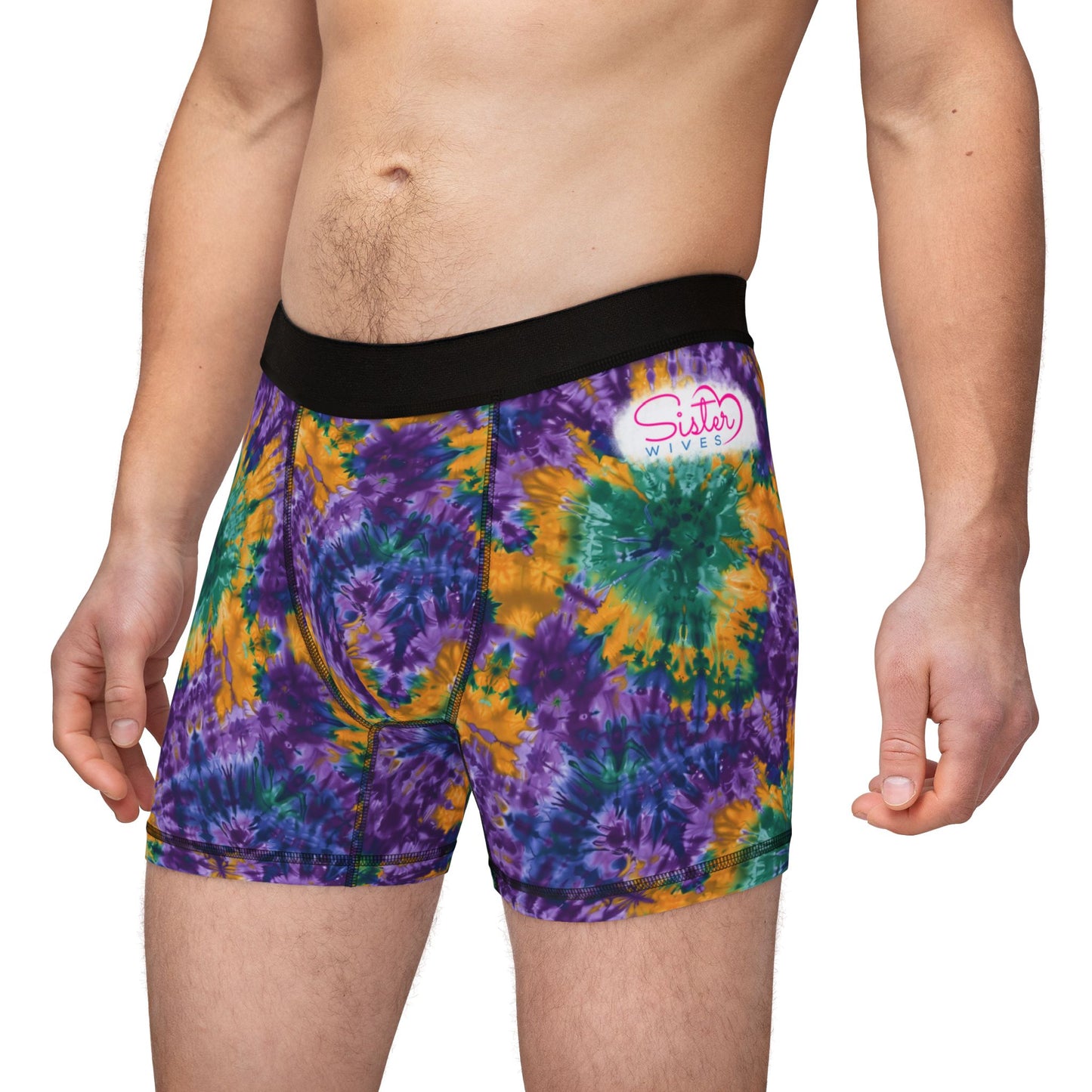 Mardi Gras Tie-Dye Men’s Boxer Briefs | Polyamory ENM Pride Underwear | Ethical Non-Monogamy Lifestyle Boxers | Colorful Festival-Inspired Men’s Underwear